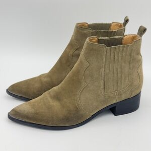 Marc Fisher LTD Yale Olive Green Suede Western Chelsea Ankle Boots Womens 7M